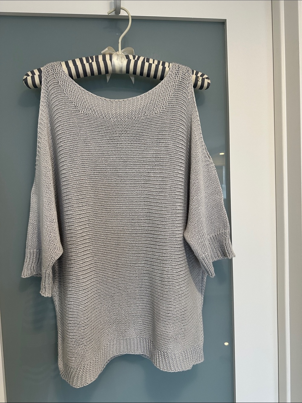 Carina Ricci Light Gray Off-Shoulder Knit Sweater
